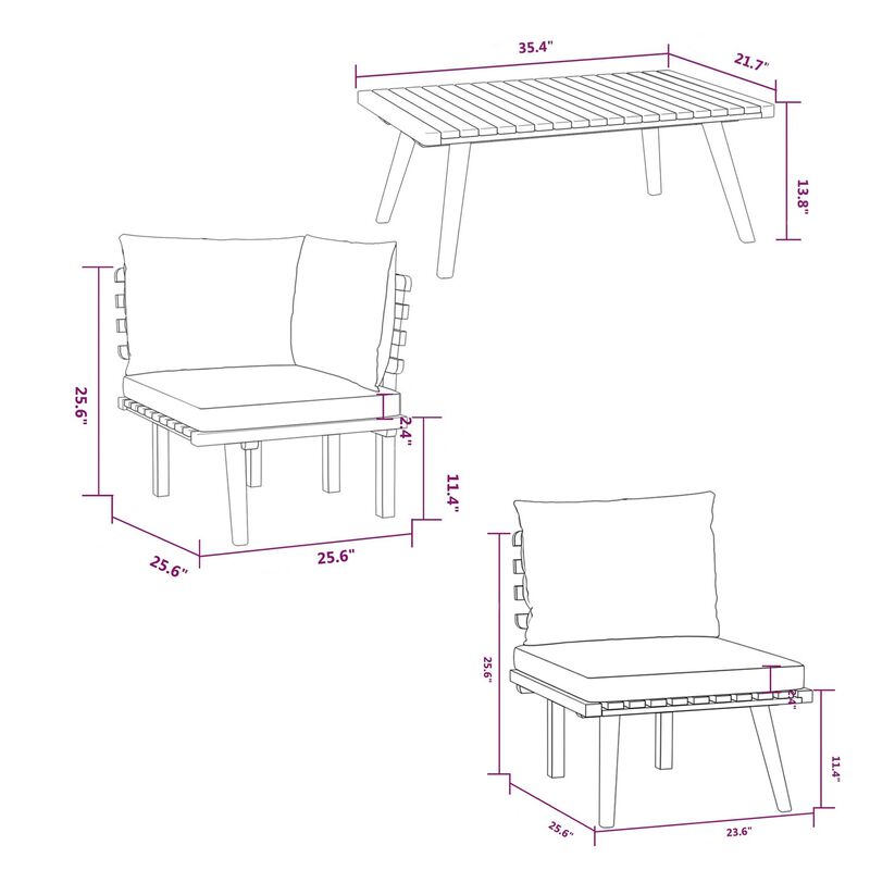 Roma 7pc Outdoor Modular Corner Sofa Set, Coffee Table, Acacia Wood - Benzara