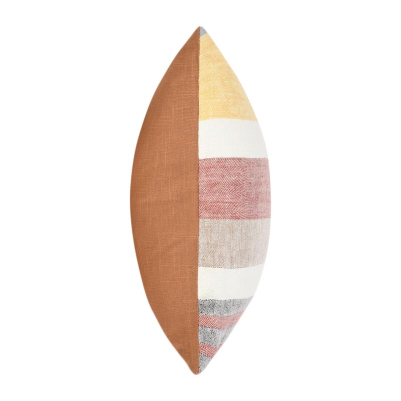 Diu Throw Pillow, 22 Inch Woven Linen, Coastal Striped Red Gray Yellow - Benzara