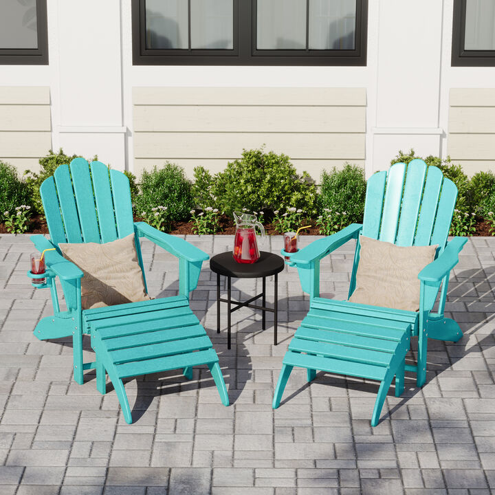 WestinTrends 4-Piece Outdoor Patio HDPE Adirondack Chairs With Ottomans and Cup Holder Set