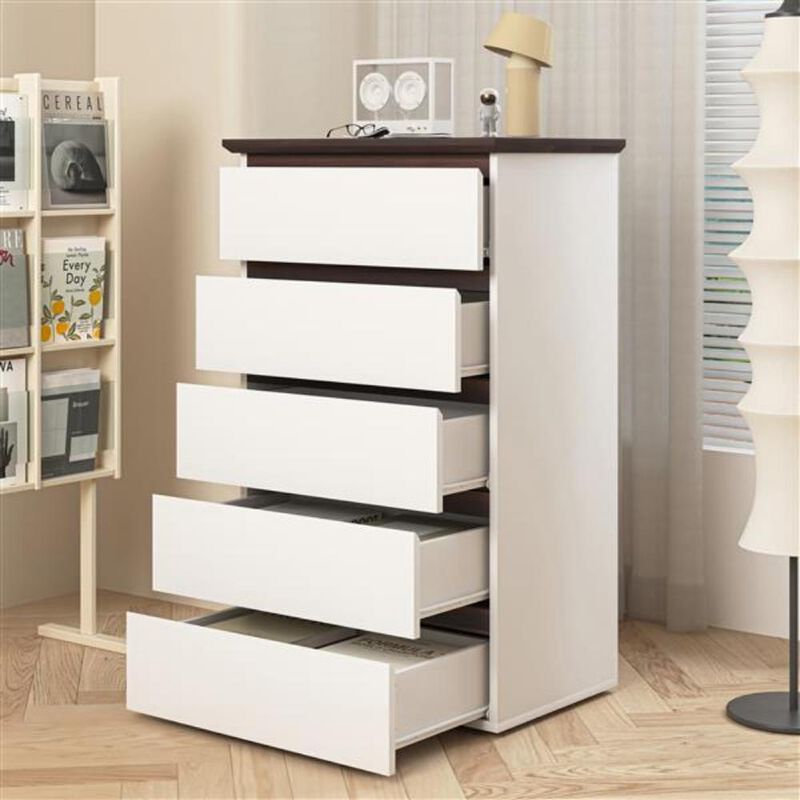 Mid-Century Modern 5-Drawer Dresser Stylish Storage Cabinet for Bedroom & Closet