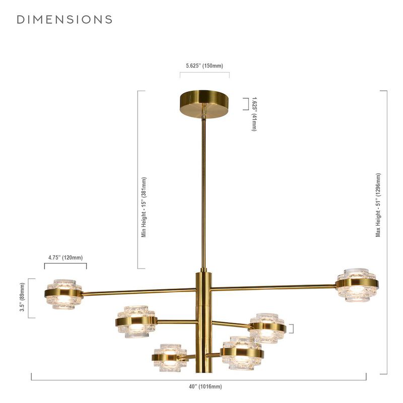 VONN Lighting 6-Light Pendant Lighting Integrated LED Chandelier in Antique Brass