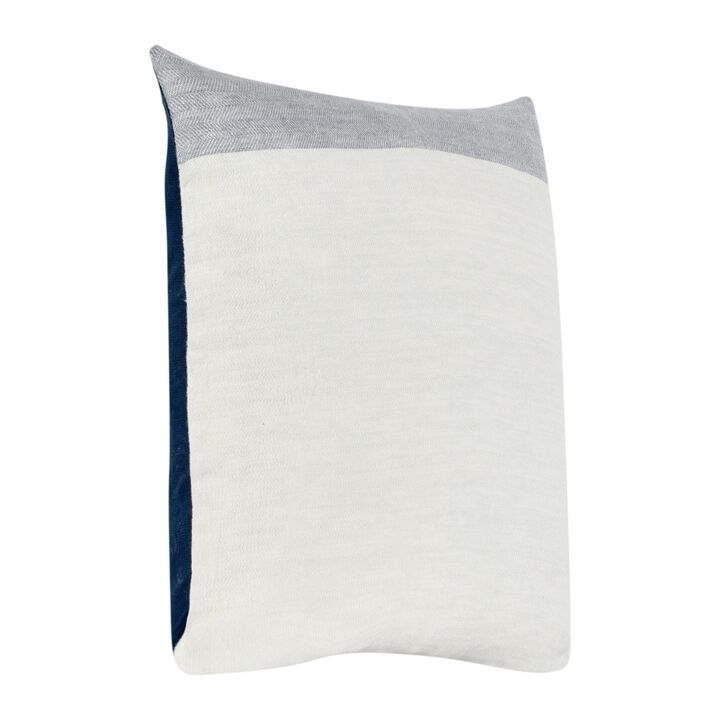 Throw Pillow, 22 Inch Subtle Stripe Design, White Gray Flax Linen - Benzara