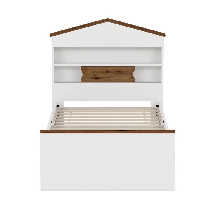 Merax House-Shaped Platform Bed with Storage Shelf