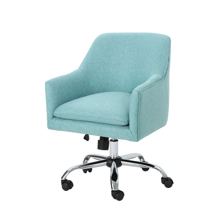Heza Rolling Swivel Office Chair, Light Blue Fabric, Chrome Metal -Benzara