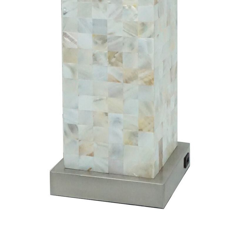 27 Inch Table Lamp Set of 2, Square White Shade, Steel Base, Marble, White - Benzara