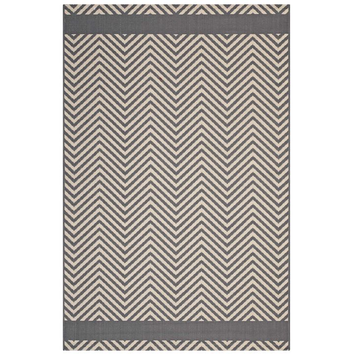 Optica Chevron With End Borders 5x8 Indoor and Outdoor Area Rug - Gray and Beige