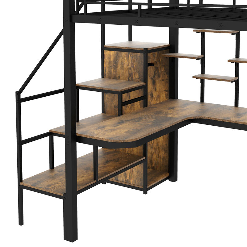 Merax Metal Loft Bed with Storage Staircase