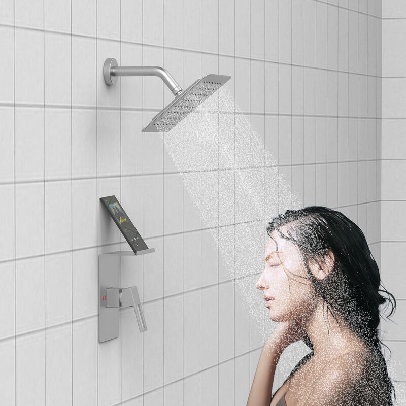 Bathroom Shower System with 8-Inch Rain Shower Head, Storage Shelf & Single Spray Shower Faucet
