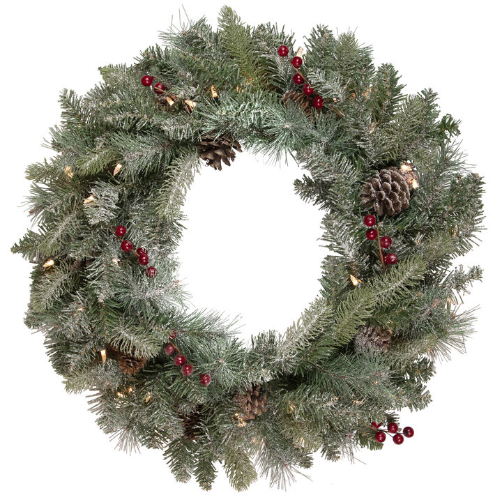 Pre-Lit Snowy Waterloo Pine Artificial Christmas Wreath - 24-Inch  Clear Lights