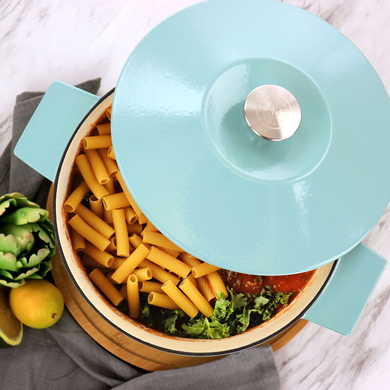 Martha Stewart Enameled Cast Iron 5 Quart Round Dutch Oven with Lid in Light Cyan