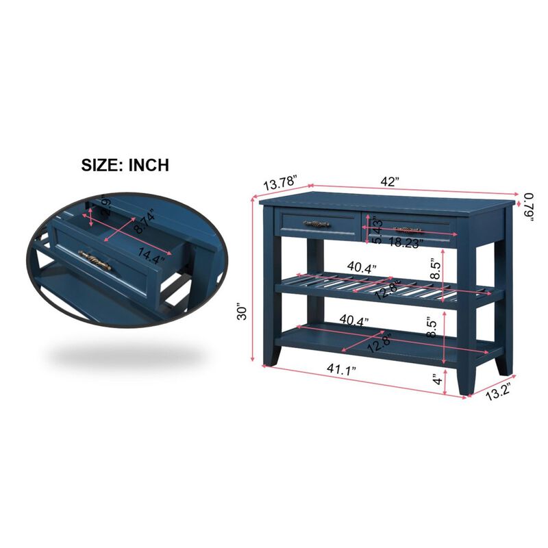 Mid-Century Navy Blue Console Sofa Table