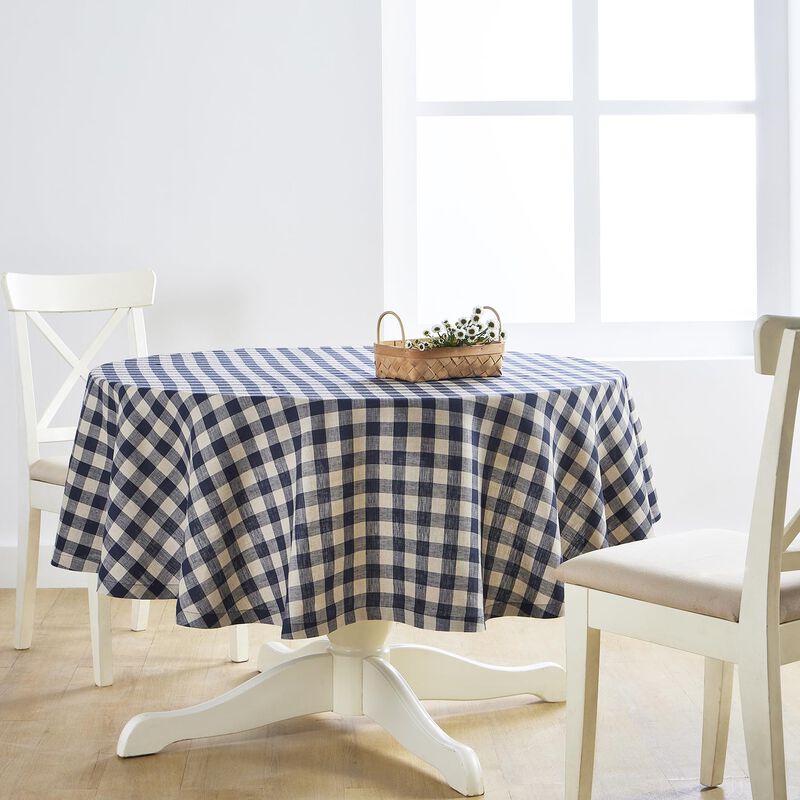 Solino Home 100% Pure Linen Round Tablecloth |Morgan Check