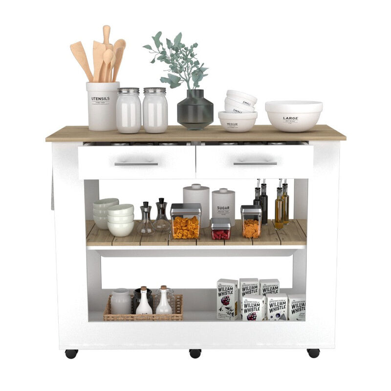 Kitchen Island 46 Inches Dozza, Kitchen, White / Light Oak