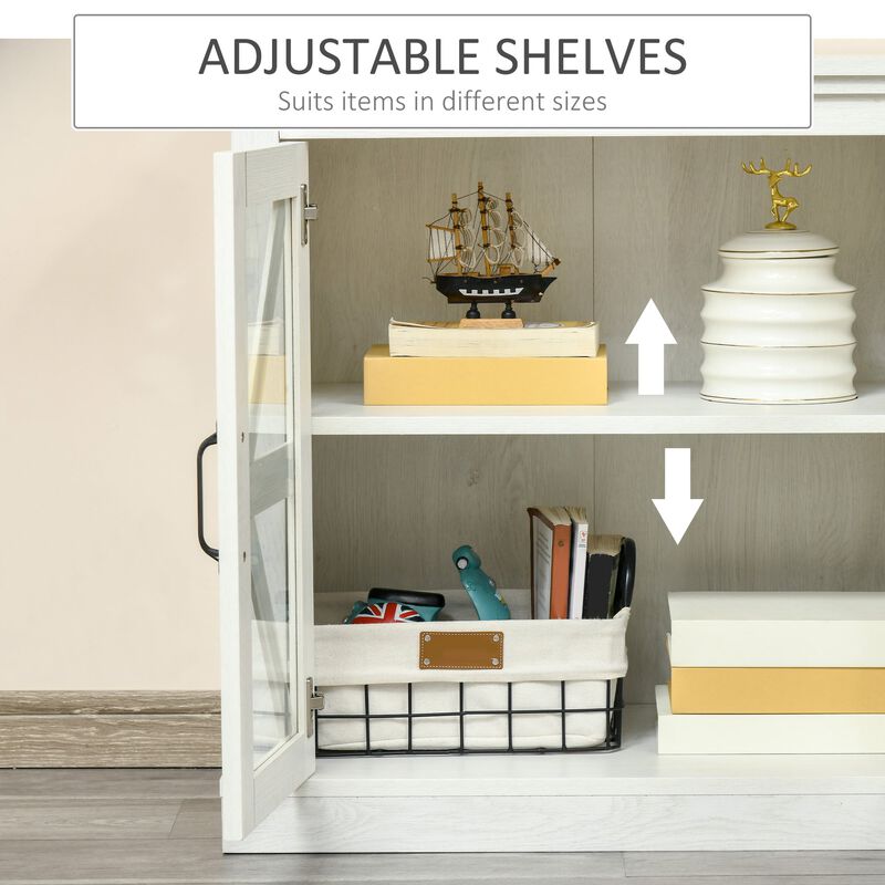 White Dining Storage: Rustic Buffet Sideboard with Glass Door