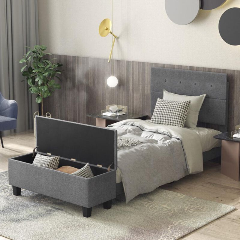 Hivvago Twin/Full/Queen Upholstered Bed Frame with Ottoman Storage