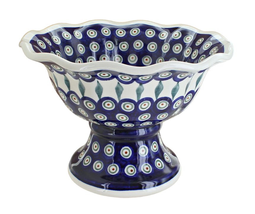 Blue Rose Polish Pottery Flowering Peacock Pedestal Bowl