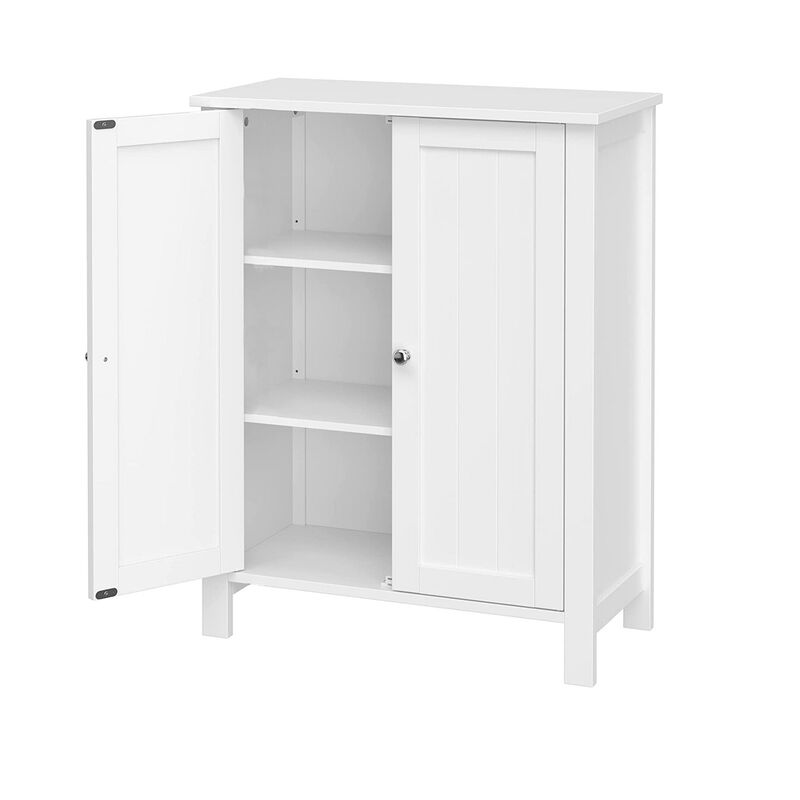 Deavan 31 Inch Wood Bathroom Storage Cabinet, 2 Doors, Plank Style, White - Benzara
