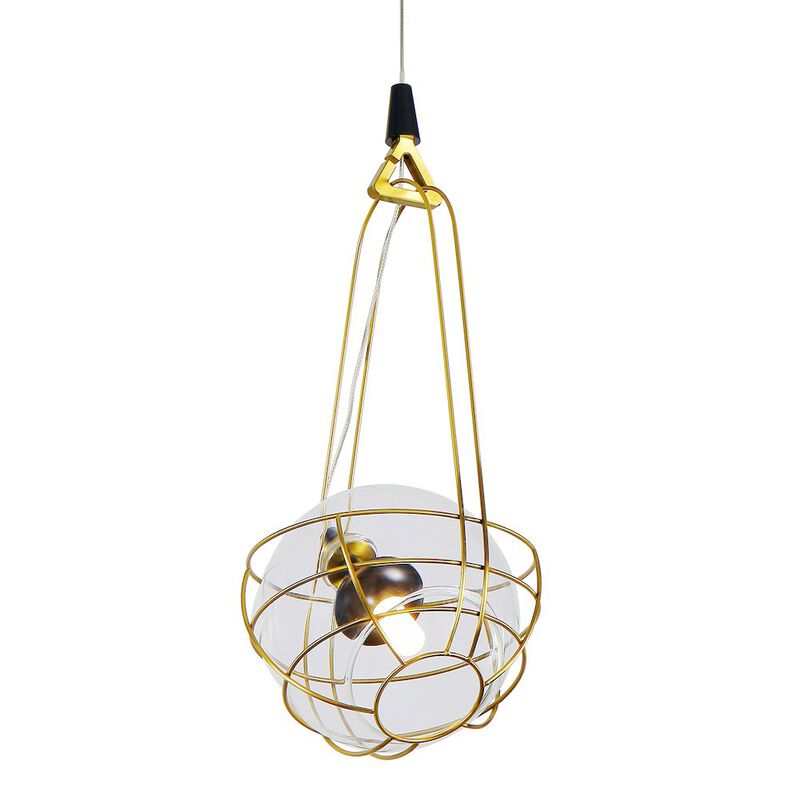 VONN Lighting Integrated LED Height Adjustable Pendant Light with Glass Shade in Antique Brass