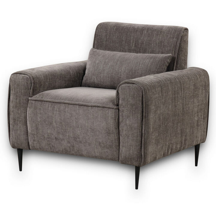 Tiu 39 Inch Accent Chair, Lumbar Pillow, Gray Chenille, Metal, Solid Wood - Benzara