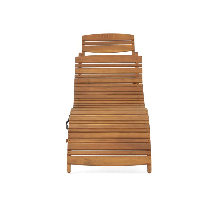 Hanie Foldable Chaise Lounger, Outdoor, Open Slatted in Brown Acacia Wood