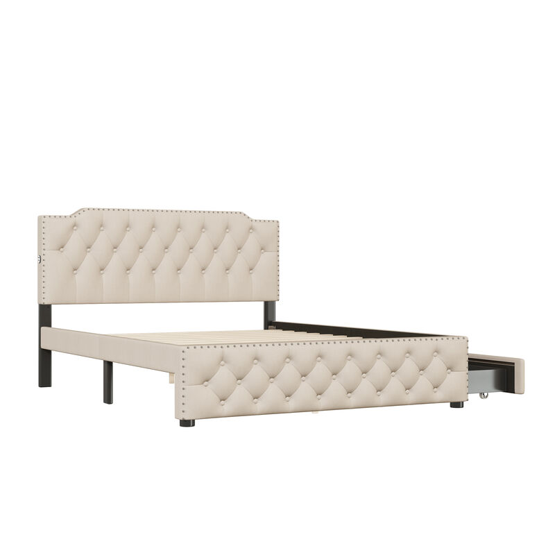 Merax Upholstered Platform Bed with 2 Drawers