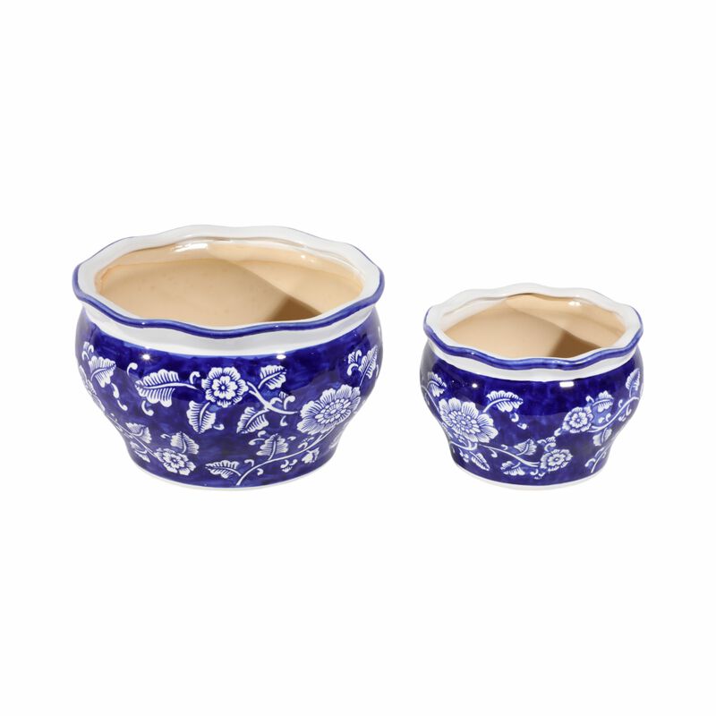 Blu Chinoiserie Stone Planters