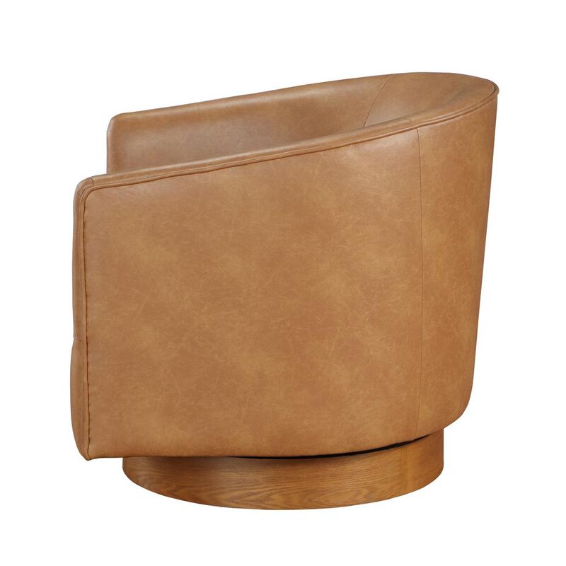 Comfort Pointe Irving Saddle Faux Leather Wood Base Barrel Swivel Chair