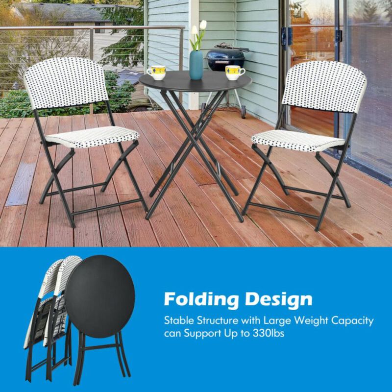 Hivvago 3 Pieces Patio Rattan Bistro Set with Round Dining Table and 2 Chairs