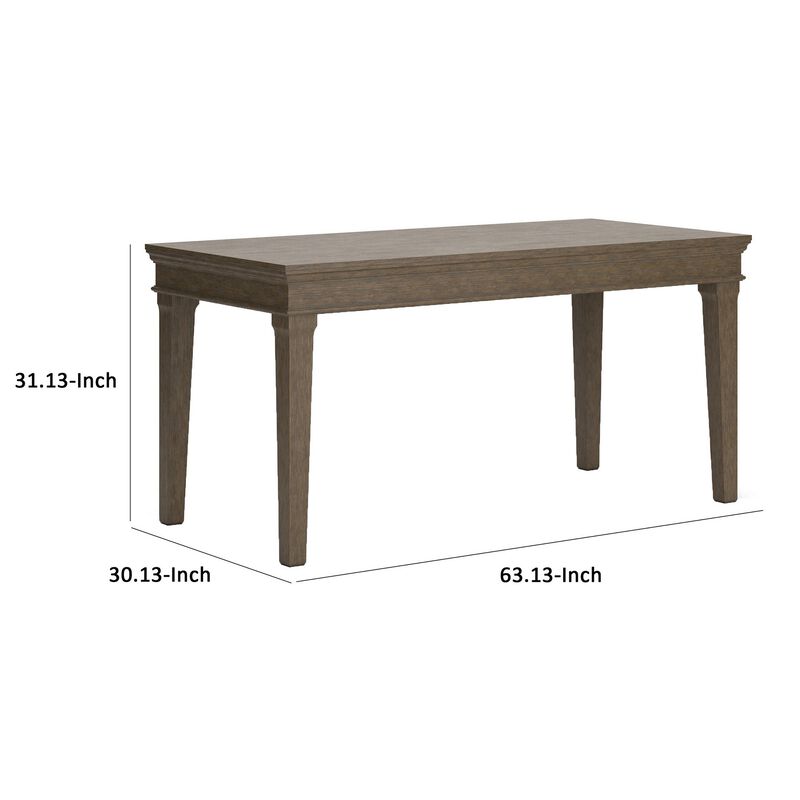 63 Inch Home Office Desk, Acacia Wood Top, Wire Brushed Weathered Gray-Benzara