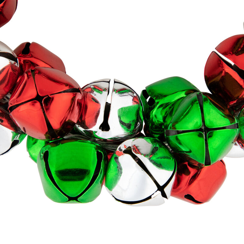 Red  Green  and Silver Jingle Bell Christmas Wreath  9-Inch  Unlit