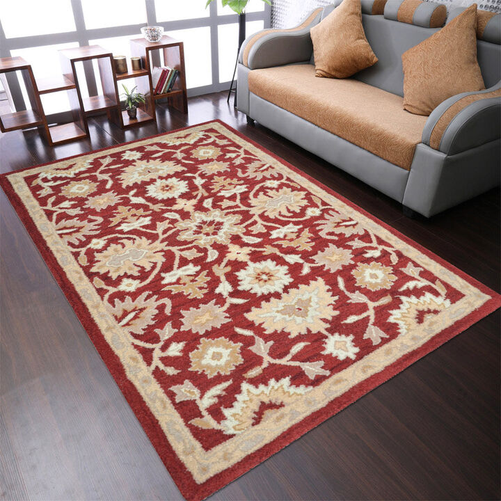 RUGSOTIC CARPETS HAND TUFTED WOOL ECO-FRIENDLY AREA RUGS  - 3'x5', Rectangle Shape, Red, Contemporary Modern Design, High Pile  Handmade Anti Skid Area Rugs for Living Room, Bed Room (K00688)