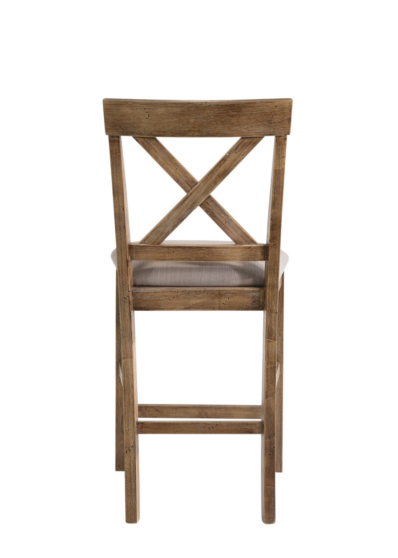 Fabric Upholstered Wooden Counter Height Chair,Set of 2,Brown and Gray-Benzara