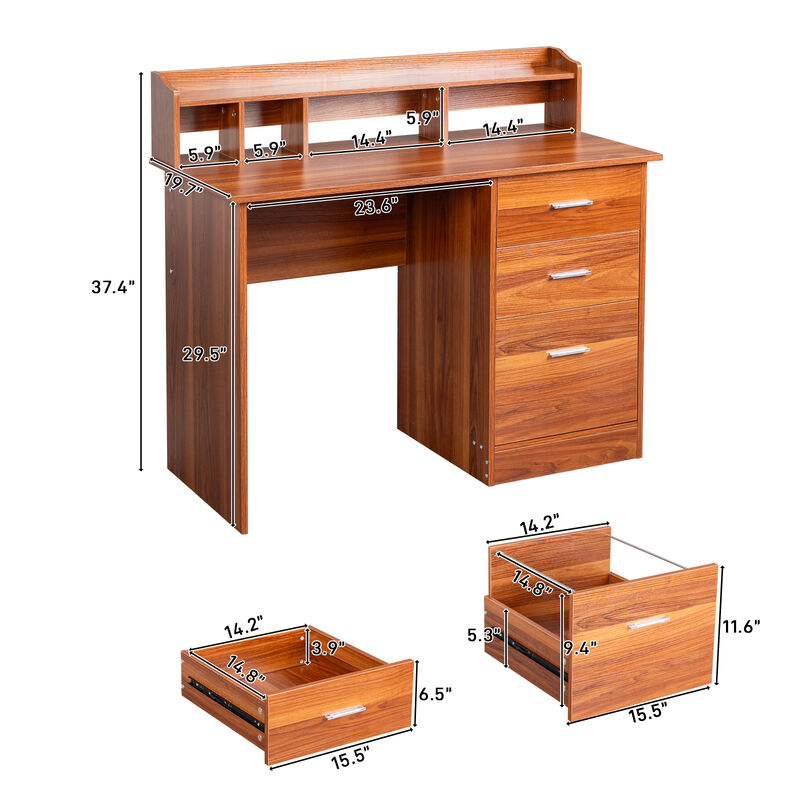 Modern Computer Desk Melamine Finish, Storage Layer, 3 Drawers, Letter File Holder