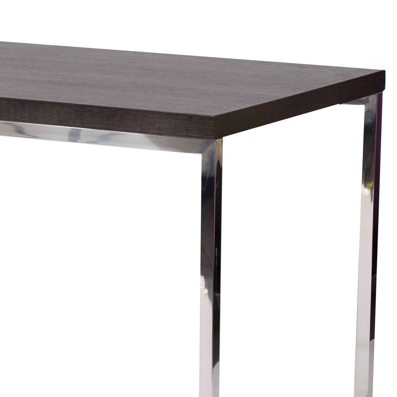 Rami 59 Inch Office Desk, Rectangular Top, Espresso Brown Wood, Steel - Benzara