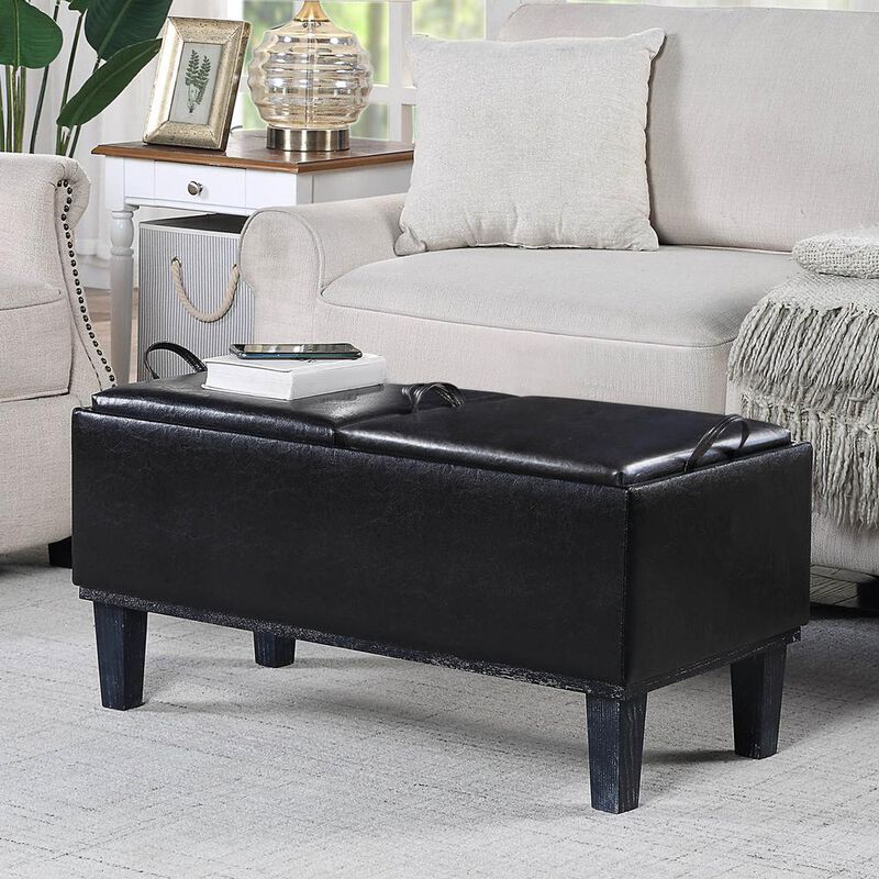 Convenience Concepts Designs4Comfort Brentwood Storage Ottoman with Reversible Trays, Black