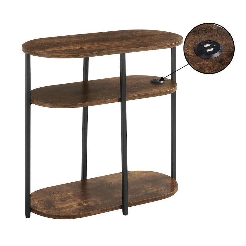 Convenience Concepts Designs2Go Simon 3 Tier Oval Chairside End Table with USB Ports
