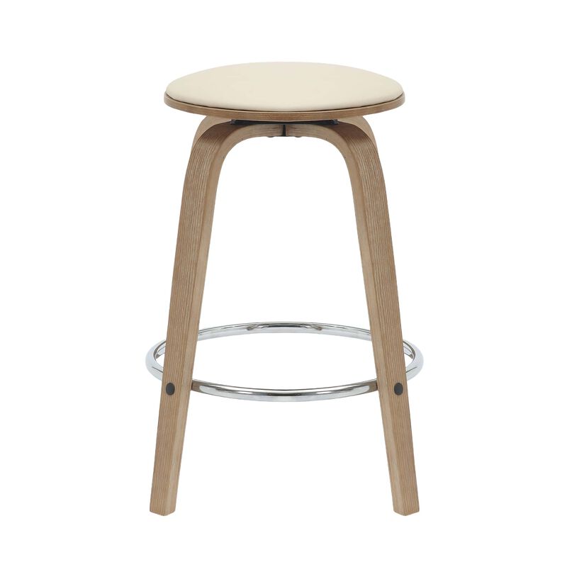LeisureMod Pelya Modern Swivel Counter Stool Upholstered in Leather in Taupe