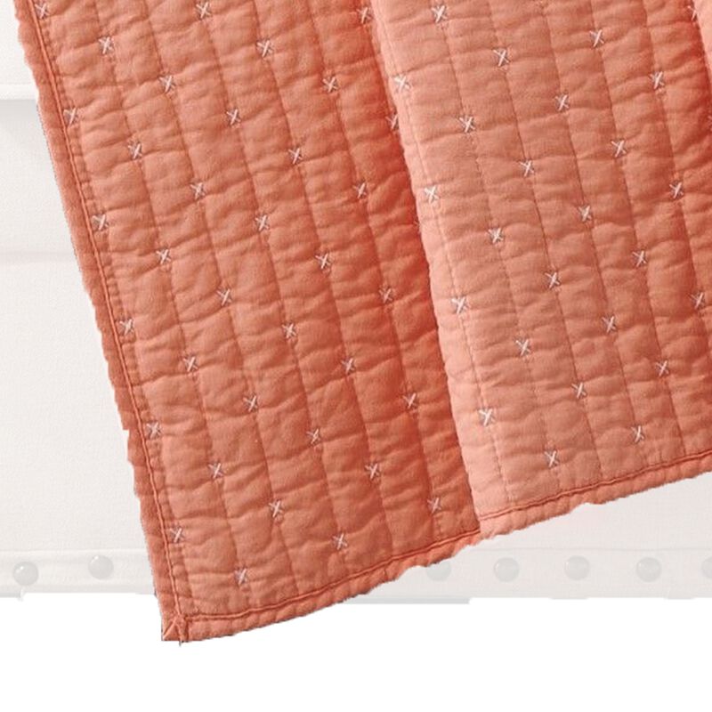 Xumi 50 x 60 Inch Quilted Throw Blanket, Channel Details, Coral Pink - Benzara