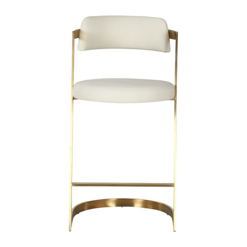 Cid Sandra Counter Height Stool Chair, Beige Pleather, Gold Steel Frame - Benzara