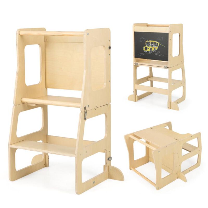Hivvago 3-in-1 Foldable Kitchen Standing Tower for Toddlers with Chalkboard