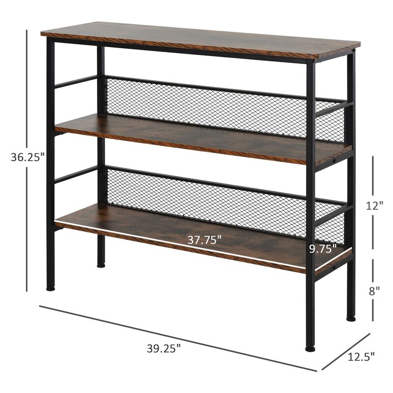 Black Industrial Chic: 3-Tier Metal & Wood Console Table