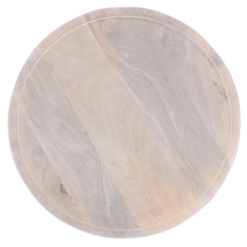 Side End Table, 18 Inch Round Top, Pedestal Base, Oak White Mango Wood - Benzara