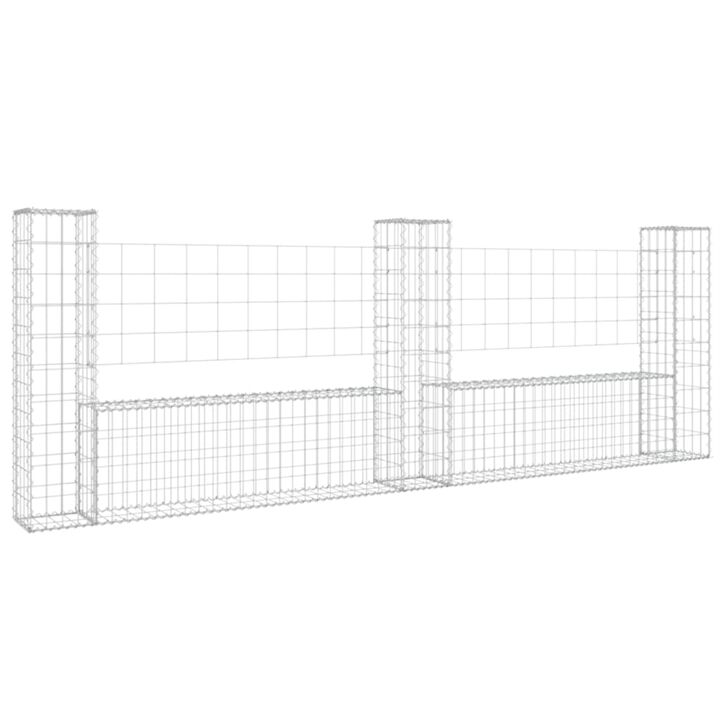 vidaXL U-shape Gabion Basket with 3 Posts Iron 102.4"x7.9"x39.4"