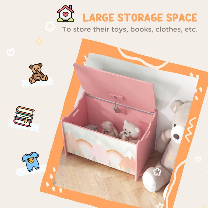 Toy Box with Lid, Toy Chest Storage Organizer for Bedroom with Safety Hinge, Cute Animal Design, Pink