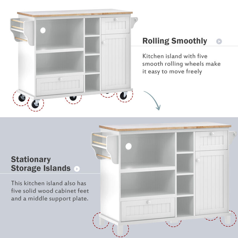 Streamdale Solid Wood Kitchen Island Cart with Storage & Locking Wheels - White