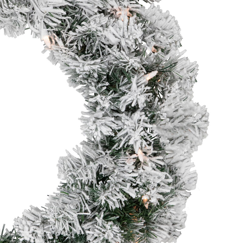 Pre-lit Heavily Flocked Madison Pine Artificial Christmas Wreath  24-Inch  Clear Lights