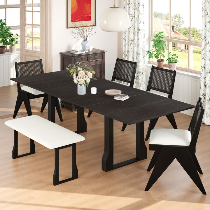 Merax Modern 6-Piece Extendable Dining Table Chairs Bench Set