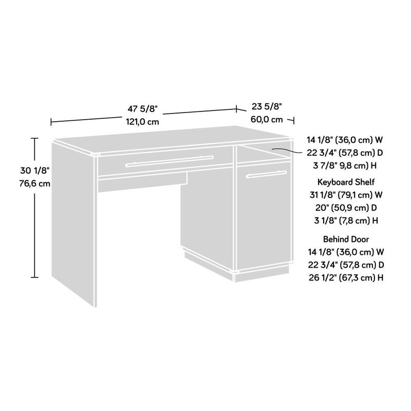 Sauder Vista Key Single Ped Desk Pearl Wh/Miste