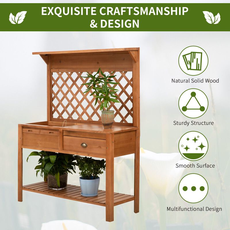 Garden Workstation: Wooden Potting Bench with Metal Screen and Storage