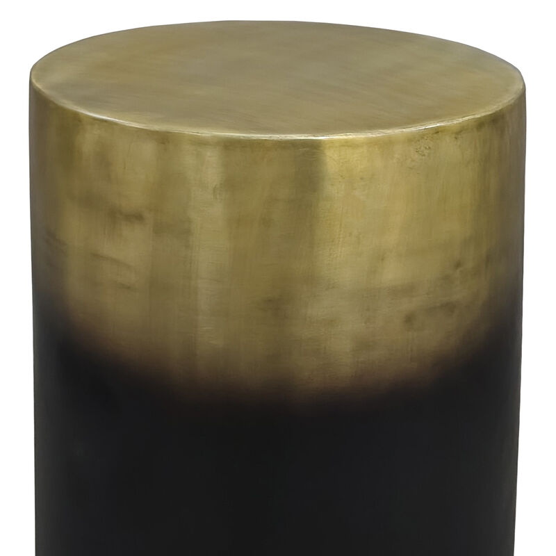 Dyan Side Table, 16.5 Inch Round Drum Shape, Black, Gold Antique Brass Ombre